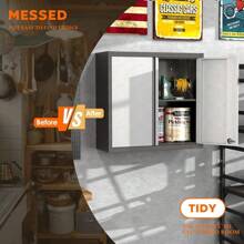 Metal Wall Cabinets For Storage With Lock,Steel Garage Hanging Cabinet With 1 Adjustable Shelf And 2 Doors,Garage Cabinet Upper,Wall Mounted Metal Cabinet For Office And Home - Black and White - View 4