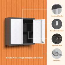 Metal Wall Cabinets For Storage With Lock,Steel Garage Hanging Cabinet With 1 Adjustable Shelf And 2 Doors,Garage Cabinet Upper,Wall Mounted Metal Cabinet For Office And Home - Black and White - View 5