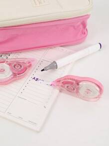 1 szt. Dwukolorowa łatka dekoracyjna torba na artykuły papiernicze, prosta wielowarstwowa torba na długopis o dużej pojemności do organizera artykułów piśmienniczych dla studentów - Różowy - Zobacz 7