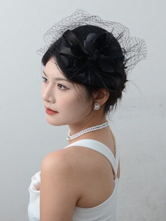French-Style Women's Black Mini Hat, Suitable For Balls, Parties, Tea Parties, Decorative Bow Hats, Wedding Photography, Retro Style, Can Be Worn Year-Round, Elegant Decoration For Formal Dresses