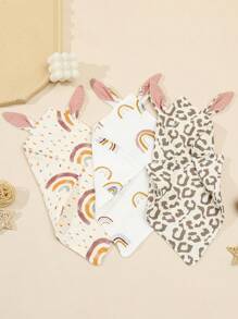 1pc Baby Drool Bib, Floral Print Soft Double-Layer Muslin Cloth Drool Bib With Bunny Ears - Multicolor - View 3