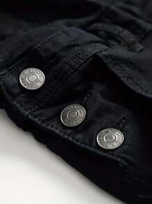 Men's Denim Bib Overalls, Slim Fit Jumpsuit, Fashionable Dungarees - Black - View 5