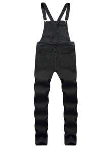 Men's Denim Bib Overalls, Slim Fit Jumpsuit, Fashionable Dungarees - Black - View 2