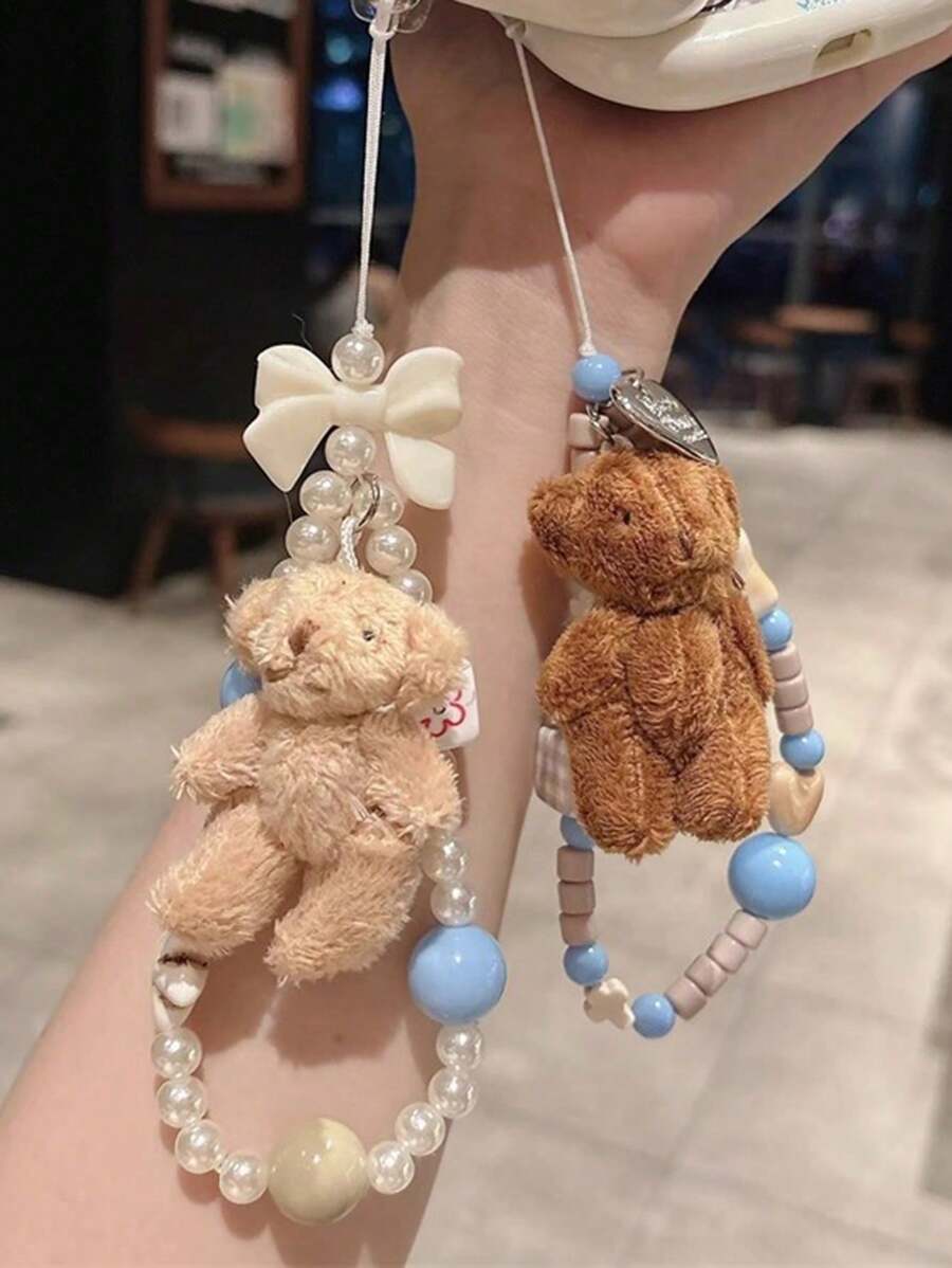1 件珍珠熊吊饰手机挂绳，全新可爱手工腕带 DIY 配件 - 彩色 - 查看 1