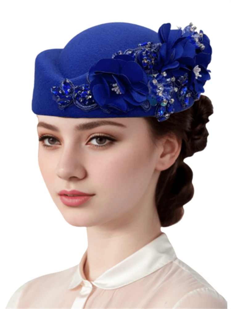 1Pc Felt Turban Hat Pillbox Hats For Women Derby Hat Fascinator Hats With Flower Embellished Elegant Ladies Tea Party Hats Vintage Beret Hat Decorated With Rhinestone Fashion Fedoras Cap For Cosplay Costume Accessories For Wedding Party Women Ladies Gift 2024 New Style. - Multicolor - View 12