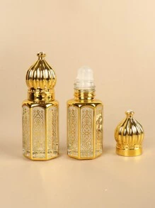 1/3Pcs Premium Golden Glass Essential Oil Roller Bottles,6ml Travel-Ready Bottles With Glass Ball And Crown Caps,Perfect For Perfume, Lip Gloss, & On-The-Go Beauty