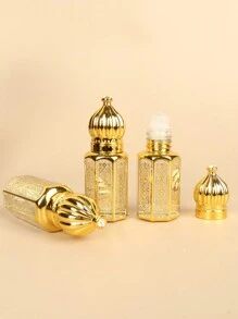 1/3Pcs Premium Golden Glass Essential Oil Roller Bottles,6ml Travel-Ready Bottles With Glass Ball And Crown Caps,Perfect For Perfume, Lip Gloss, & On-The-Go Beauty