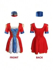 2pcs Ladies Toy Soldier Sexy Nutcracker Dress Red Blue Dress Christmas Fancy Dress Christmas Santa Nutcracker Dress Bells Themed Bust Fit And Flare Ladies Dress, For Party Design Christmas Dress - Dress - View 7