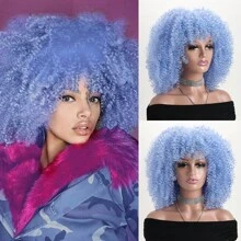 16" Short Curly Afro Kinky Wig, Multi-Color Fluffy Synthetic Fiber Wig, Suitable For Daily Wear, Holiday, Wedding, Birthday, Party, Halloween Costume - 彩色 - 查看 28