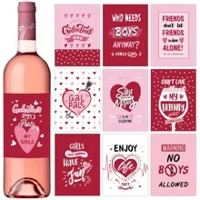 10pcs Valentine's Day Wine Bottle Labels Stickers, Romantic Heart Pattern Wine & Champagne Bottle Labels For Valentines Anniversary Party Decorations, Unique Gift Idea Valentine's Day - Multicolor - View 1