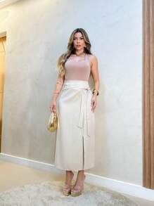 Frenchy Women's Casual Solid Color Drawstring Wrap Skirt Spring/Summer/M5509 - Beis - Ver 2