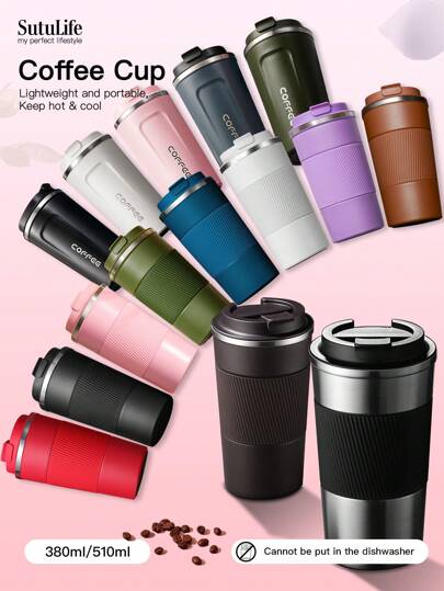 1pc 18/8 Stainless Steel Coffee Cup, Portable, Thermal And Cold Insulation, 380/510ml Water Bottle, For Men And Women Back To School
