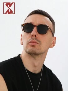 SHEEN KELLY 1 件男士玳瑁方形框架耳钉装饰时尚眼镜，适合户外旅行、节日礼物、男士礼物波西米亚色调配饰海滩配饰眼镜色调街头风格，适合毛衣夹克运动衫连帽衫皮裤和工装裤，适合夏季海滩度假、户外、旅行 - 棕色 - 查看 4