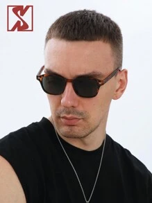 SHEEN KELLY 1 件男士玳瑁方形框架耳钉装饰时尚眼镜，适合户外旅行、节日礼物、男士礼物波西米亚色调配饰海滩配饰眼镜色调街头风格，适合毛衣夹克运动衫连帽衫皮裤和工装裤，适合夏季海滩度假、户外、旅行 - 棕色 - 查看 6