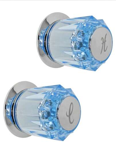 Par de manerales en acrílico azul para regadera con chapetones agua fria y caliente llave para abrir regadera