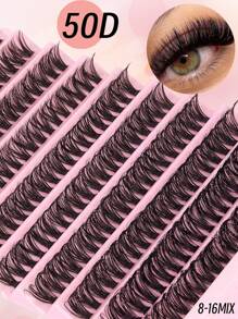 200 Clusters 50D Faux Mink Individual Lash Extensions, D Curl Mixed Lengths 8-16mm, Ultra-Light Fibers, Suitable For All Eye Shapes, Long-Lasting, Perfect For DIY Lash Makeup, Creates 3D Stereo Look - Black - View 7