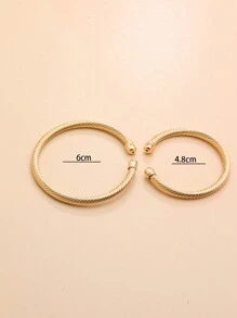 1pc Metallic Minimalist Letter Detail Open Cuff Bracelet - Anniversary Gift - Yellow Gold - View 2