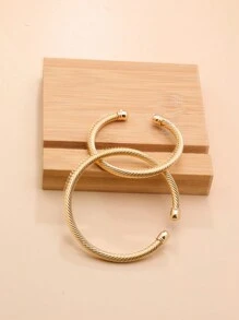 1pc Metallic Minimalist Letter Detail Open Cuff Bracelet - Anniversary Gift - Yellow Gold - View 9