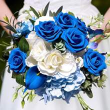 10/30/50/100 buah Mawar Palsu Busa Warna Gading dengan Tangkai, Cocok untuk Buket Pernikahan DIY, Hiasan Meja Pesta Pengantin, Dekorasi Meja Pesta, Hari Valentine dan Hari Ibu (Tidak Termasuk Kotak Kertas) - Royal Blue - View 8