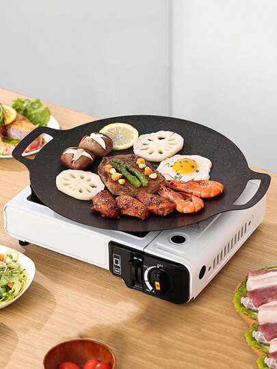 BBQ Grillpan, Koreaanse BBQ Grillpan Zwart IJzer Antiaanbak Hittebestendig Kook Ronde Grill Voor BBQ