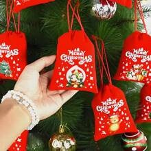 1 bolsa de regalo de Navidad - 1 pieza aleatoria de bolsa de regalo de franela con cordón, bolsa de embalaje de caramelos, 12 piezas (rojo) - Multicolor - Ver 5