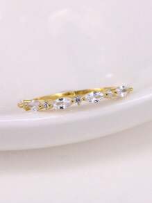 1個925銀扁形立方鋯石永恆訂婚戒指,18k鍍金多樣模擬鑽石毛邊婚戒,適用於女性 - 金色 - 查看 6