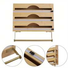 4 In 1 Bamboo Wrap Dispenser With 3 Compartments, Perfect For Plastic, Foil & Parchment Paper Rolls Towels, Kitchen Essential Wall-Mounted Multifunctional Organizer - 4 In 1 Bamboo Foil Dispenser - View 8