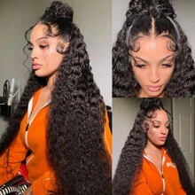 13x6 HD Transparent Lace Frontal Wigs 250% Density Deep Wave Transparent Lace Front Human Hair Wigs Pre Plucked With Baby Hair Natural Color 16-36 Inch Deep Wave Wigs Human Hair For Women - Natural Black - Xem 2