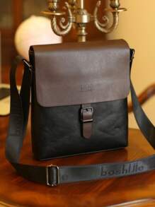 BOSHIJIE 1 件新款男士 PU 皮包，韩版户外休闲商务斜挎包男士包男士礼物圣诞礼物男士侧包男士斜挎包斜挎包旅行必备品爸爸礼物男朋友礼物男士包冬季复古包复古度假手提包流浪包挎包情人节假期必备露营贴纸夏季返校 - 彩色 - 查看 3