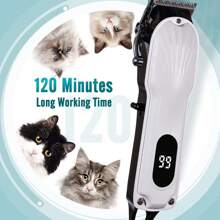 1 套 2 件装宠物电动剪毛器带 LED 显示屏可充电，低噪音宠物电动修剪器美容套装适用于狗和猫，专业宠物美容剪电动毛发剪套装