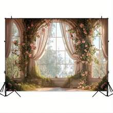 Enchanting Spring Rose Castle Window View Background - Multi Functional Polyester Fabric Suitable For Easter, Birthdays, And Photo Booths, Easy To Hang Design - Multicolor - View 4