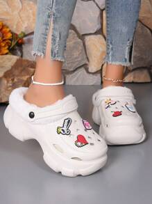 Zapatillas de mujer con diseño de agujeros elevados de 7,5 cm de suela gruesa y forro térmico - Blanco - Ver 4