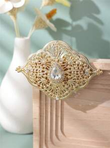 1pc Elegant Gold-Color Rhinestone Inlaid Brooch Pin, Delicate Hollow-Out Design, Vintage Style Brooch, Perfect For Moroccan Bride, Wedding, Party, Event