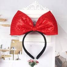 Wu Pistilure 1pc Princess Headband Red Sequin Big Bow Amusement Park Photo Haircard Popular Hair Accessories Face Female Headband