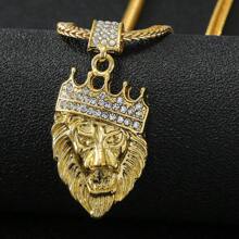 1pc Recién Llegado Corona Unisex Y Colgante De Cabeza De León Con Diamantes De Imitación Para Collar, Chapado En Oro - Amarillo Oro - Ver 1