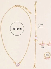 6pcs/Set Fashionable Simple Round Arabic Heart Design Dial Strap Quartz Watch + Butterfly Jewelry Set/Love Diamond Set/Water Drop Diamond Set Rings, Stud Earrings, Bracelets, Necklaces The Best Choice Set For Halloween, Christmas, Valentine's Day, Mother's Day, Holiday Gifts - White - View 4