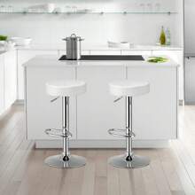 Set Of 2 Round Bar Stools Adjustable Swivel Counter Pub Chairs White