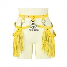 女式性感皮革腰带流苏朋克背带金属身体笼