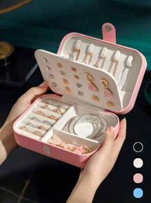 1pc PU Jewelry Storage Box, Portable Travel Jewelry Organizer, Vanity Storage Container, Multi-Compartment Travel Jewelry Display Box, Storage Gift Box, Display Box, Simple Flip Cover, Large Capacity, Suitable For Storing Rings, Necklaces, Earrings - Multicolor - View 2