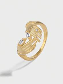 S925 Holding Hands Minimalist Rings, Gifts For Lover Anniversary, Wedding, Engagement, Dating, Party, Daily Wear; Random Box Style, Women Jewelry