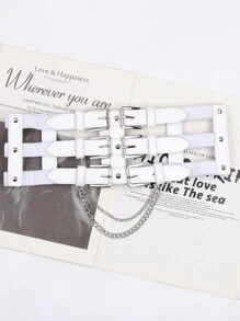 1 pieza Cinturón de estilo punk europeo y americano con cadena para mujer, banda decorativa para la cintura para vestidos y chaquetas, accesorio de entrenador de cintura de verano para damas, decoración de cadena gótica punk para vestido, cinturón negro de mujer para vestido, entrenador de cintura para adelgazamiento y control del abdomen