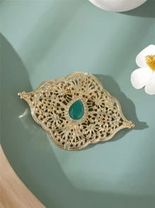1pc Elegant Gold-Color Rhinestone Inlaid Brooch Pin, Delicate Hollow-Out Design, Vintage Style Brooch, Perfect For Moroccan Bride, Wedding, Party, Event