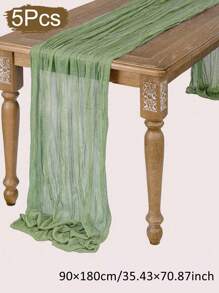 5pcs 90*180cm Green Pleated Table Runner Perfect For Wedding Birthday Babe Shower Party Room Table Decoration, Wedding Anniversary And Banquets Party Supplies, Gauze Table Cover Table Runner Back To School Valentine Day