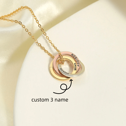 Personalized Grandma Christmas Necklace With Child's Name, Customized Necklace For Grandma From Grandchildren, Russian Ring Pendant