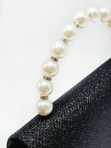 Damen Party Handtasche - einfarbige Perlen Handtasche, einfaches und elegantes vielseitiges Design, mit Strass verziert für Abendpartys