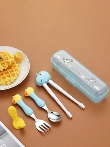 Conjunto personalizado de cuchara, tenedor y palillos de entrenamiento de acero inoxidable, ideas de regalo para regreso a la escuela, invierno, San Valentín para niño o niña