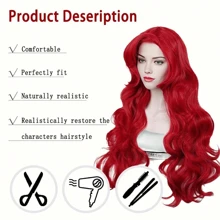 Beauty Red Mermaid Wigs ,28INCH,Curly Long Hair Daily Wig Heat Resistant Synthetic Fiber For Halloween For Cosplay For Christmas
