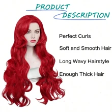 Beauty Red Mermaid Wigs ,28INCH,Curly Long Hair Daily Wig Heat Resistant Synthetic Fiber For Halloween For Cosplay For Christmas