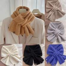 Knitted Short Cross Scarf Solid Color Neck Warmer Winter Warm Fake Collar Women - Blue - View 11