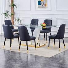 Table And Chair Set, Subtle Luxury Clear Tempered Glass Dining Set, 71"X354" With 6 Black PU Chairs V-Shape MDF Painting Table Legs Bring A Comfortable Home Experience To The Kitchen And Office - 黑色 - 查看 1
